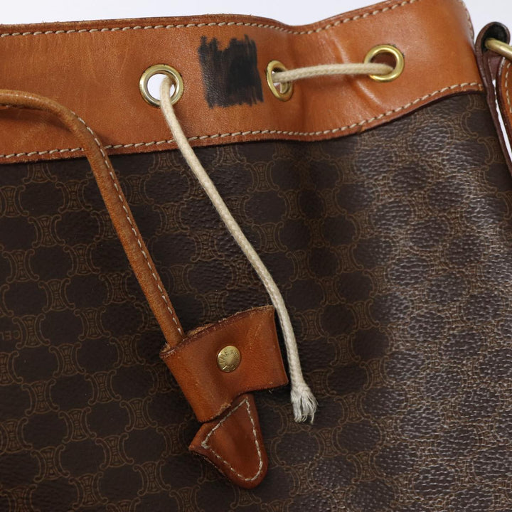 Celine Macadam Canvas Shoulder Bag PVC Leather Brown Gold Auth mr436
