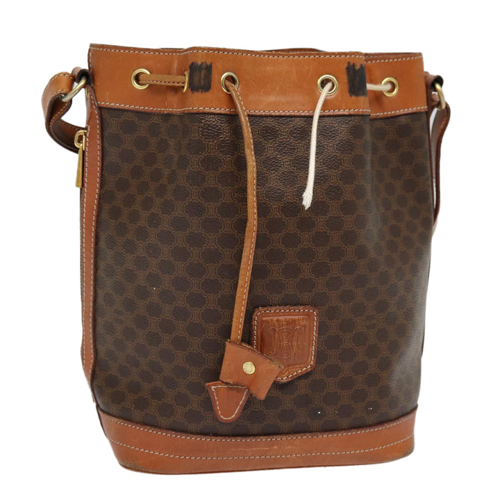 Celine Macadam Canvas Shoulder Bag PVC Leather Brown Gold Auth mr436