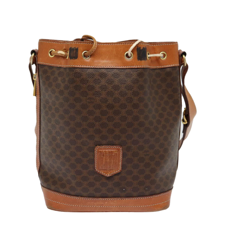 Celine Macadam Canvas Shoulder Bag PVC Leather Brown Gold Auth mr436