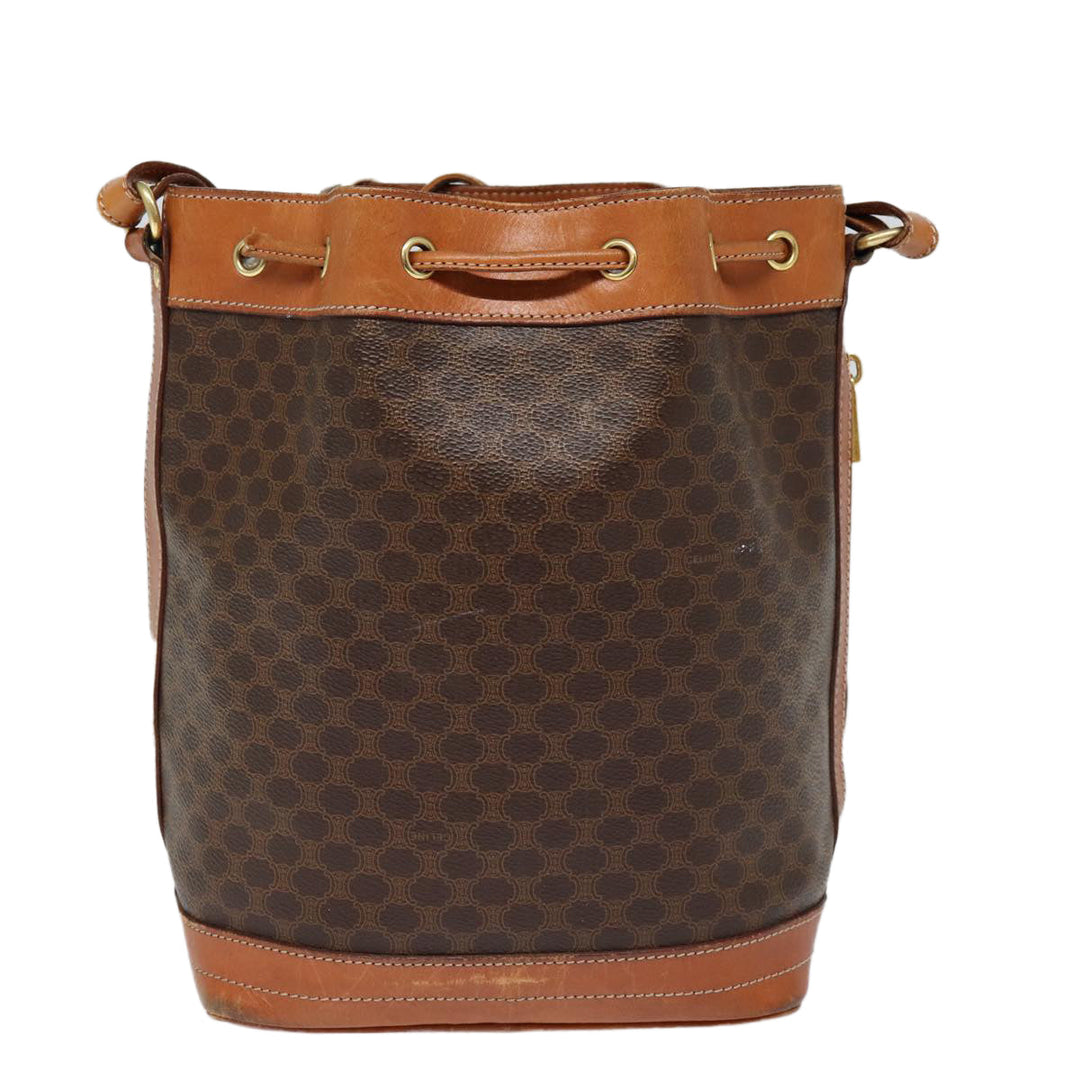 Celine Macadam Canvas Shoulder Bag PVC Leather Brown Gold Auth mr436