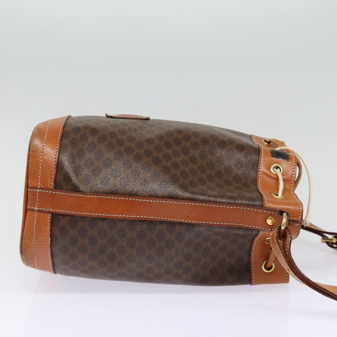 Celine Macadam Canvas Shoulder Bag PVC Leather Brown Gold Auth mr436