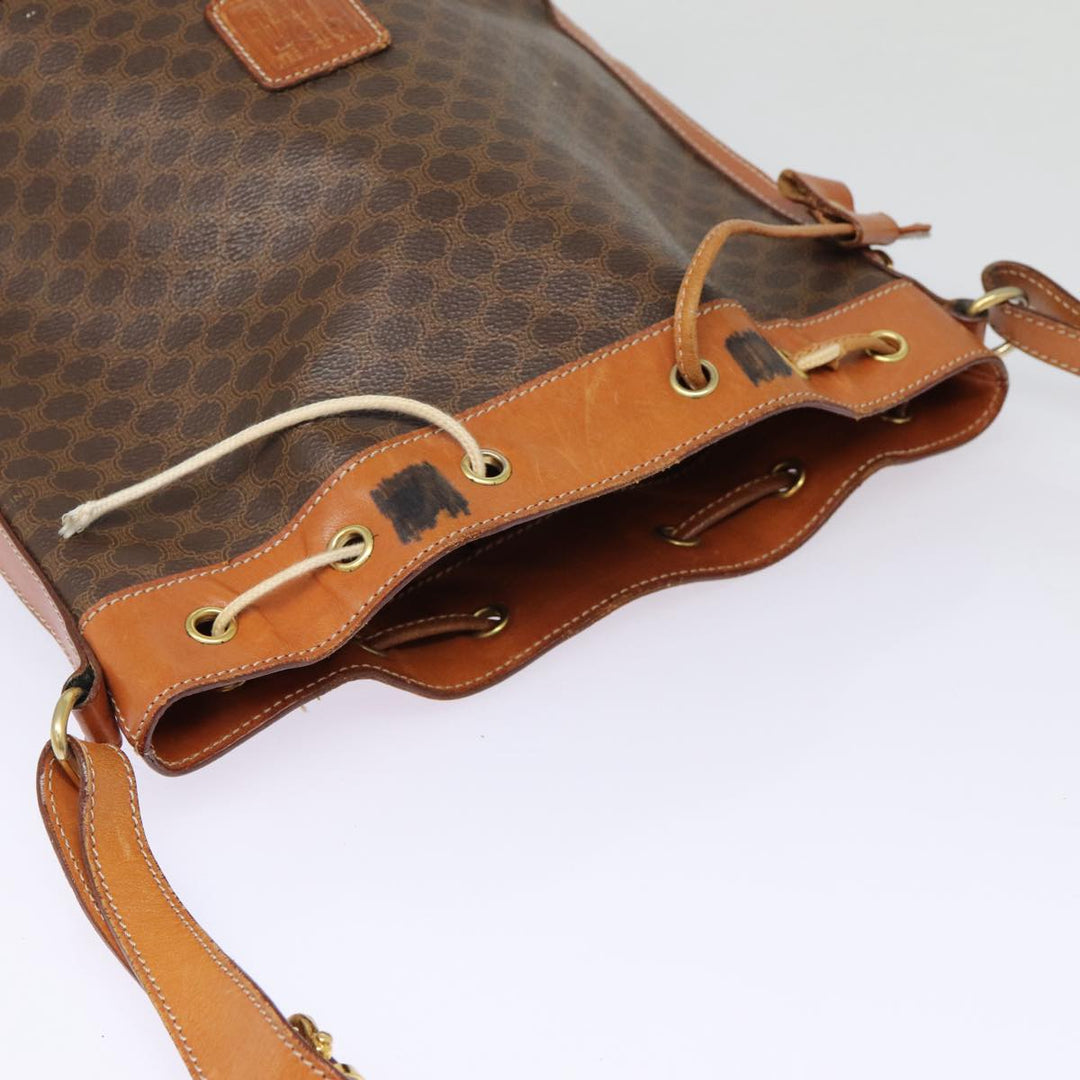 Celine Macadam Canvas Shoulder Bag PVC Leather Brown Gold Auth mr436