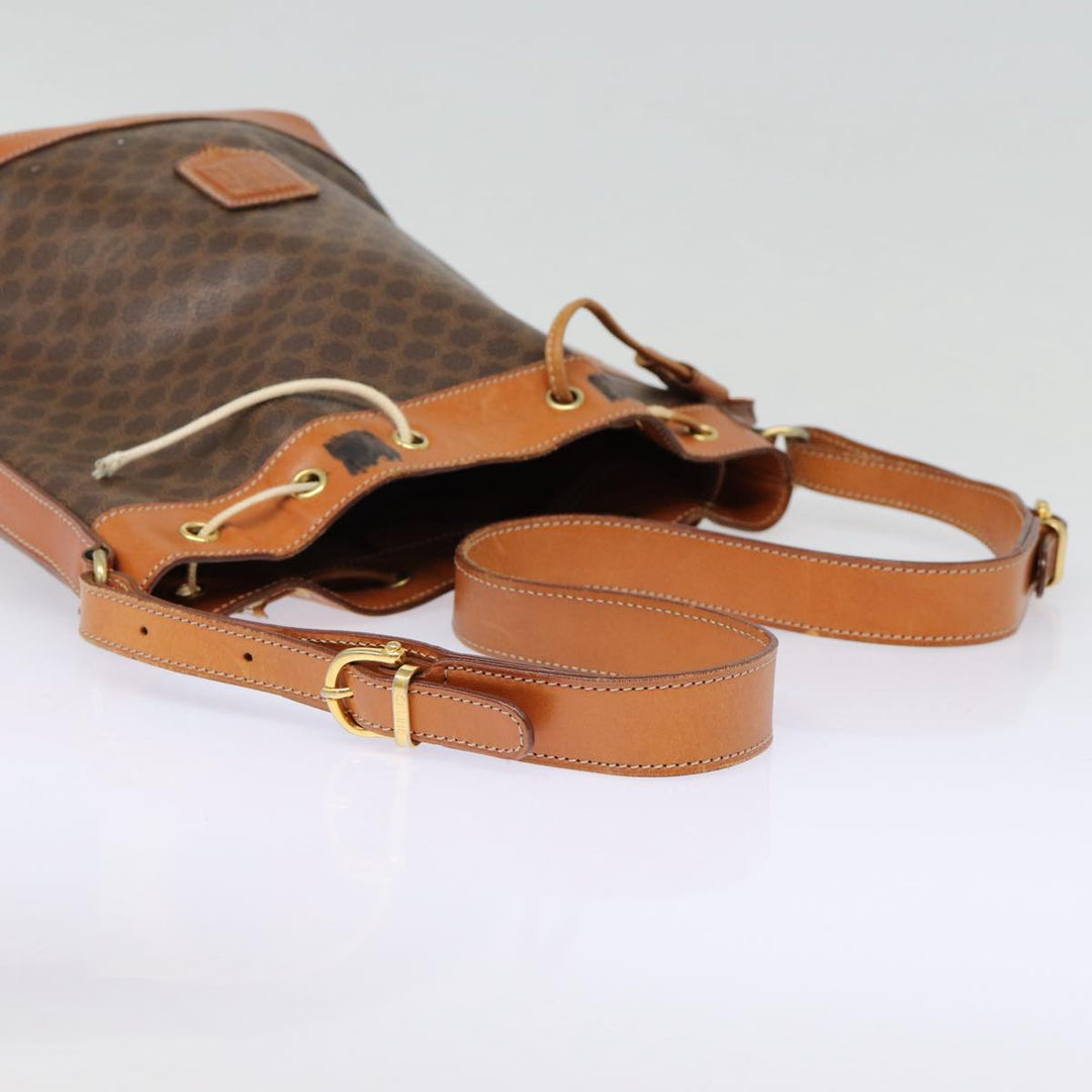 Celine Macadam Canvas Shoulder Bag PVC Leather Brown Gold Auth mr436