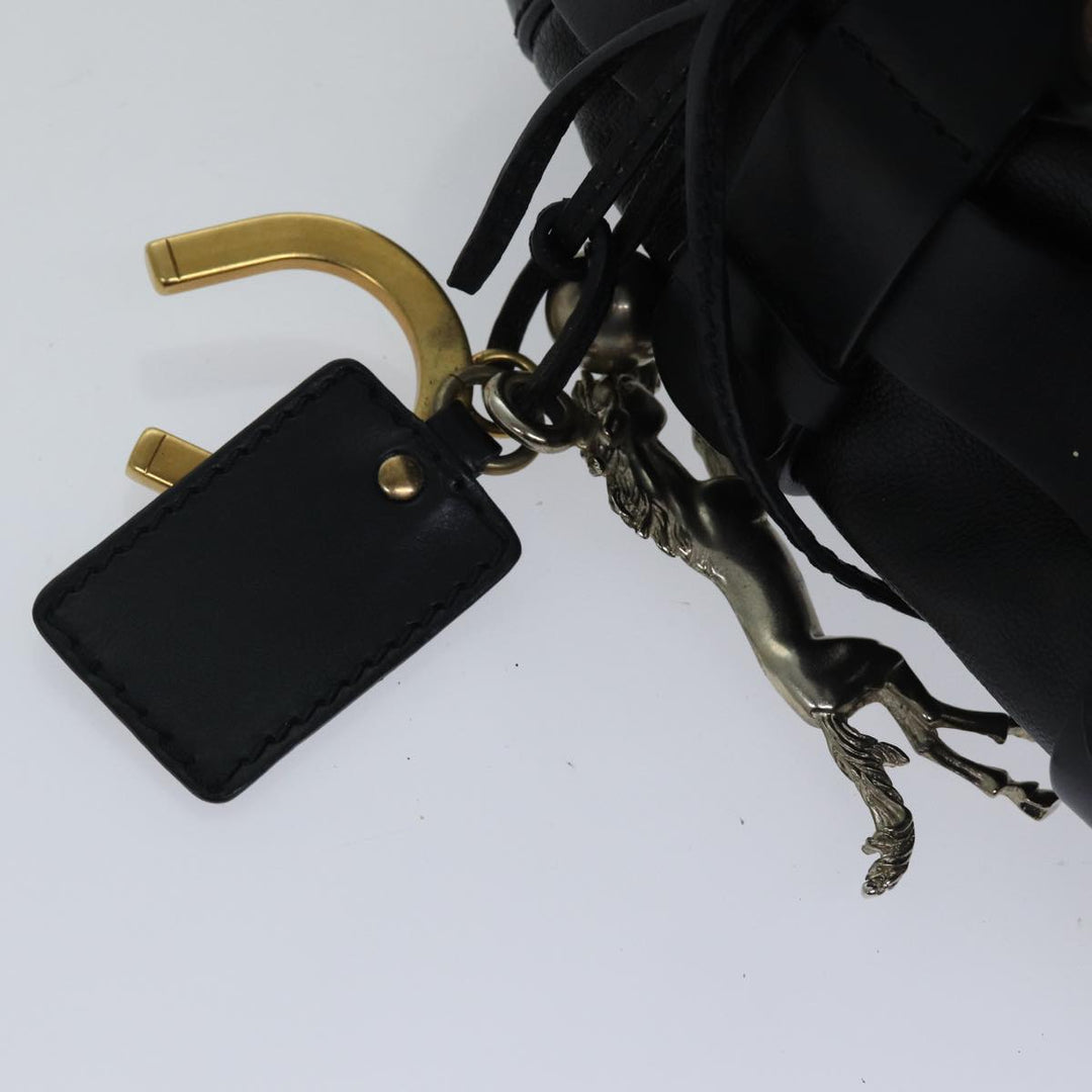 Chloe Kerala Horse Hand Bag Leather Black Gold Silver mr448