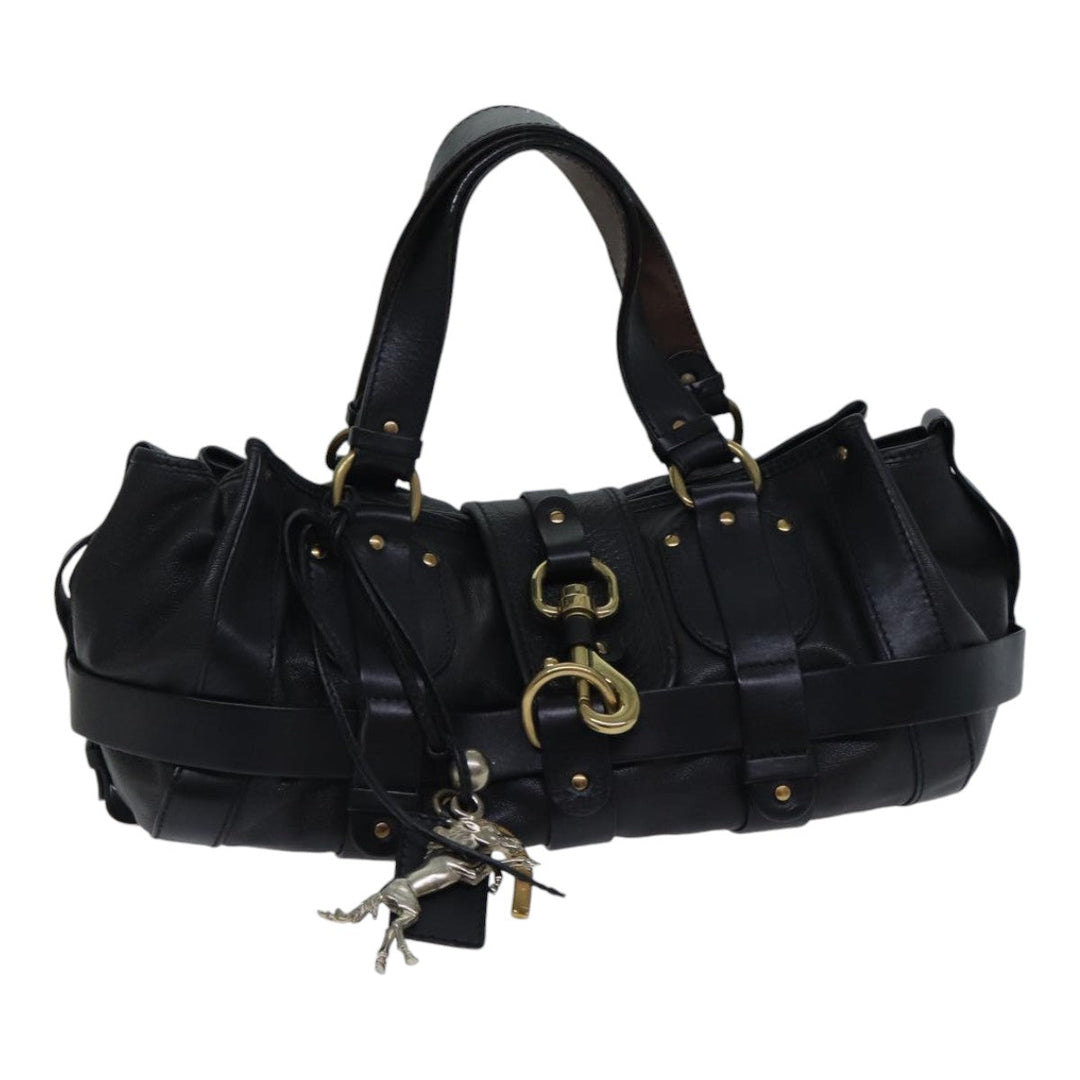 Chloe Kerala Horse Hand Bag Leather Black Gold Silver mr448