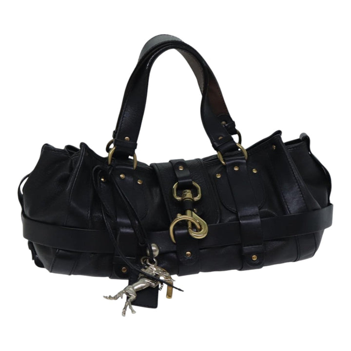 Chloe Kerala Horse Hand Bag Leather Black Gold Silver mr448