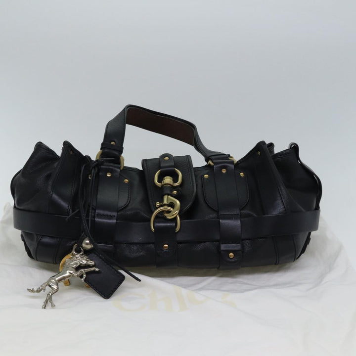Chloe Kerala Horse Hand Bag Leather Black Gold Silver mr448