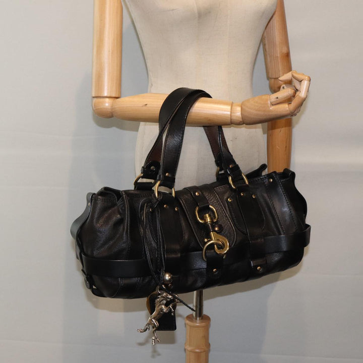 Chloe Kerala Horse Hand Bag Leather Black Gold Silver mr448