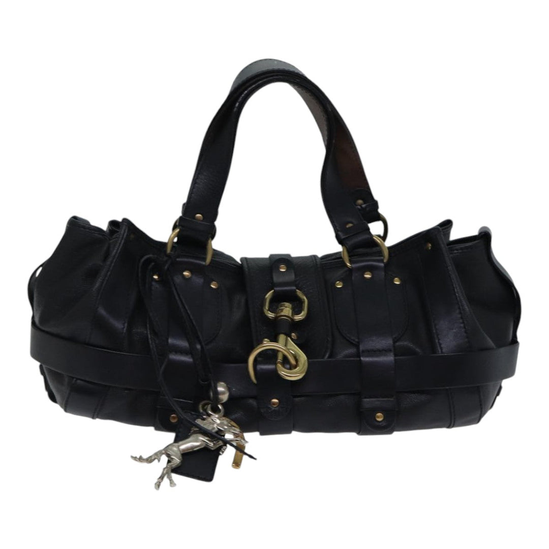 Chloe Kerala Horse Hand Bag Leather Black Gold Silver mr448