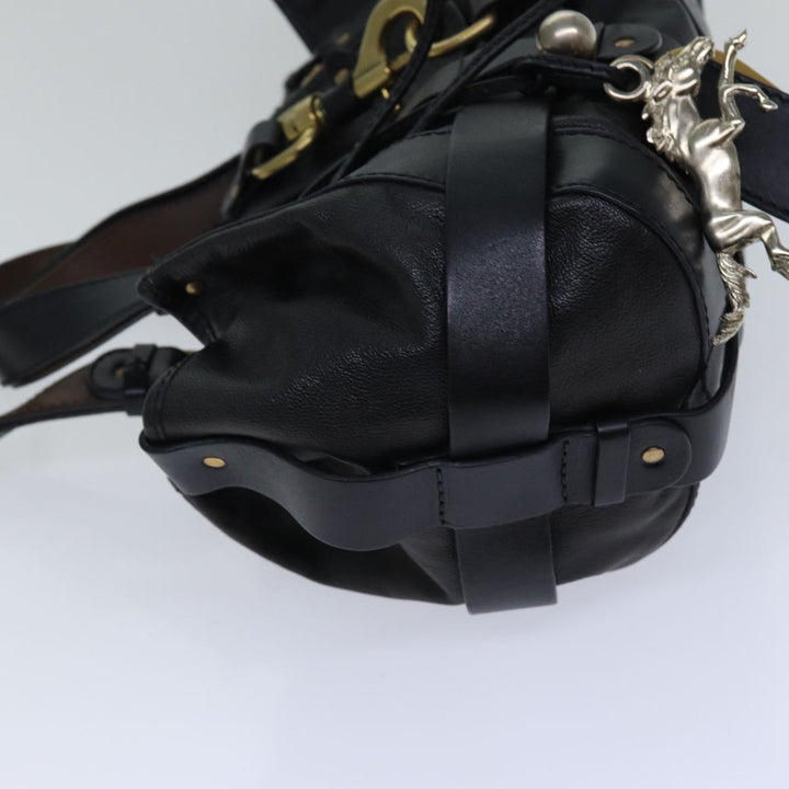 Chloe Kerala Horse Hand Bag Leather Black Gold Silver mr448