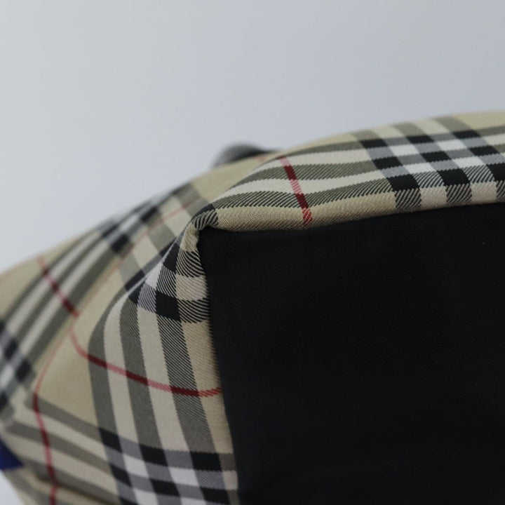 Top Quality Burberry Nova Check Blue Label Hand Bag Nylon Beige Silver Auth mr449