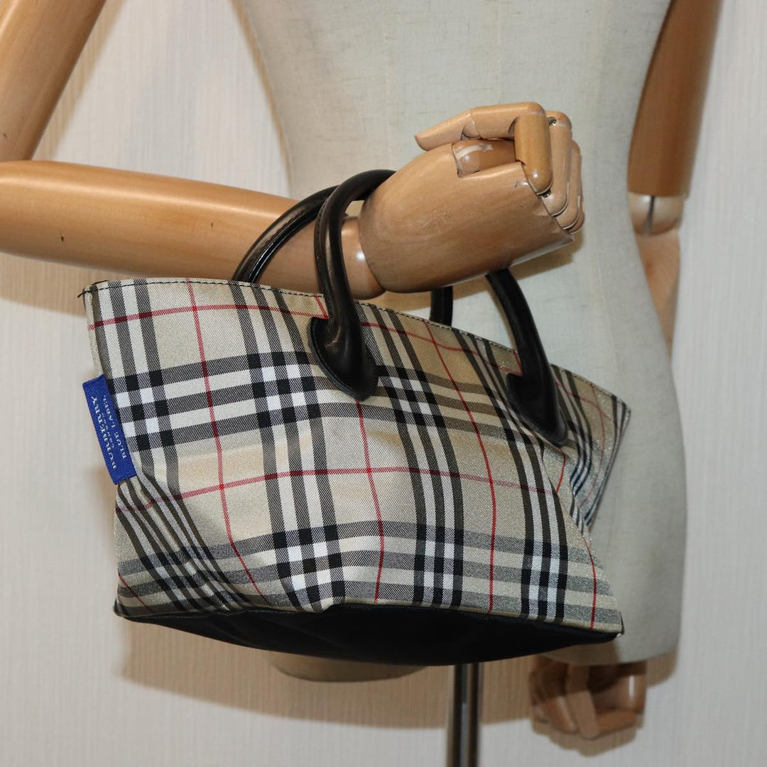 Burberry Nova Check Blue Label Hand Bag Nylon Beige Silver Auth mr449