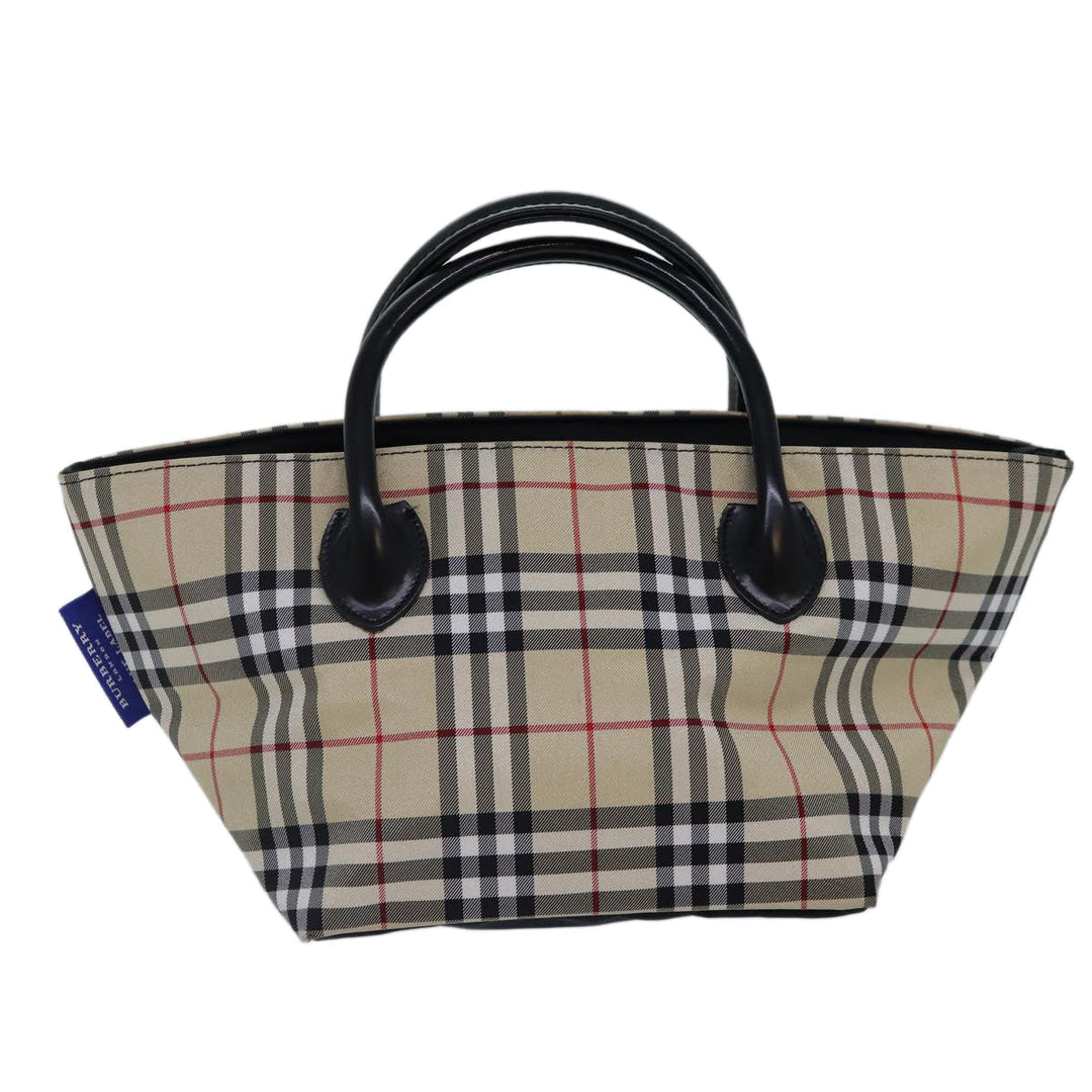 Burberry Nova Check Blue Label Hand Bag Nylon Beige Silver Auth mr449