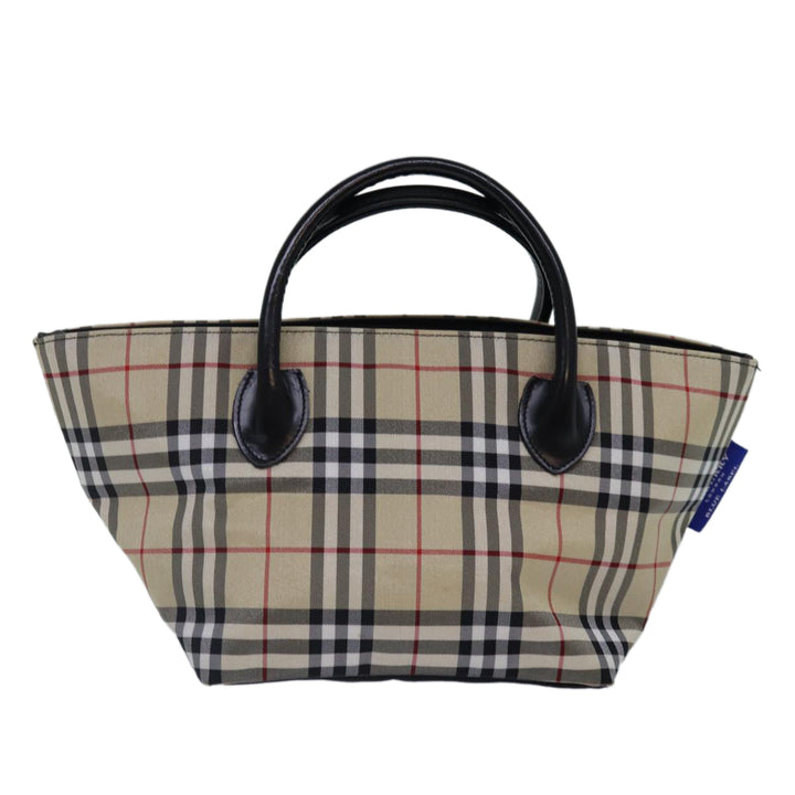 Burberry Nova Check Blue Label Hand Bag Nylon Beige Silver Auth mr449