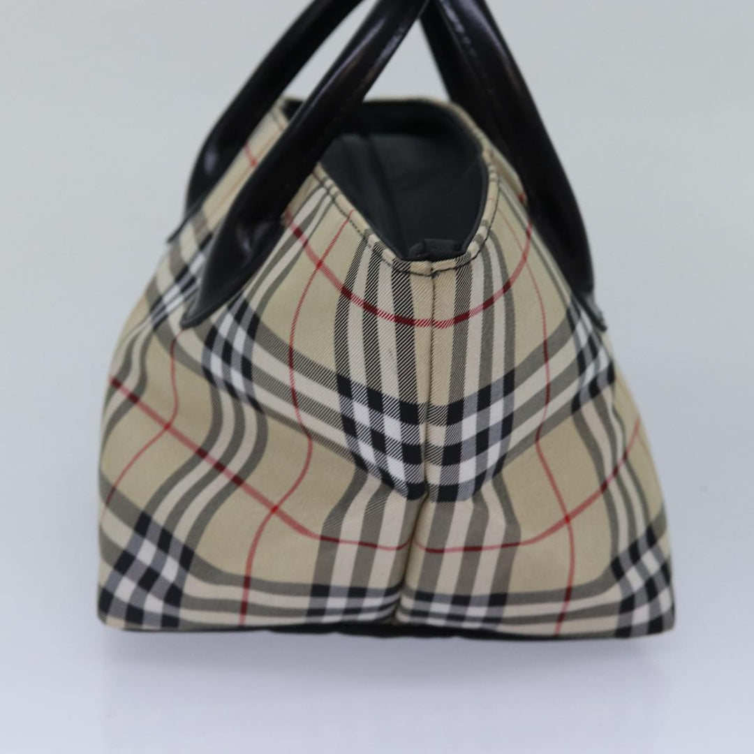Burberry Nova Check Blue Label Hand Bag Nylon Beige Silver Auth mr449