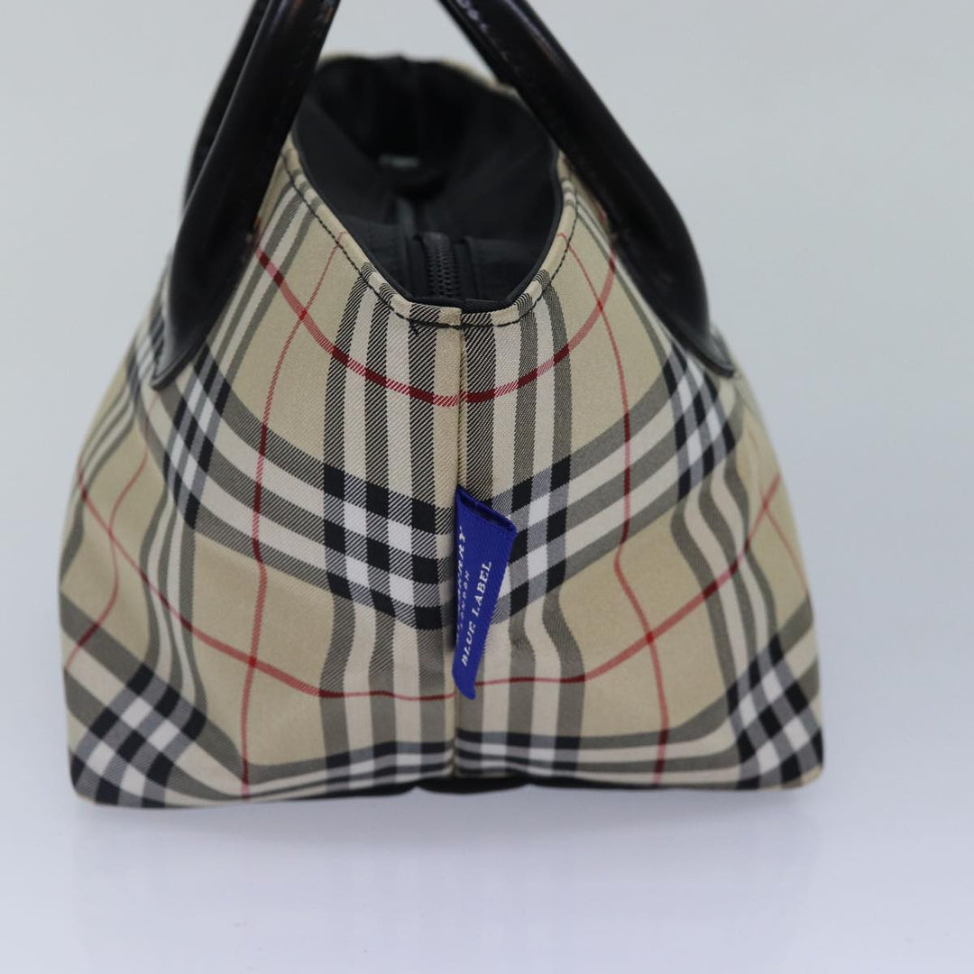Burberry Nova Check Blue Label Hand Bag Nylon Beige Silver Auth mr449