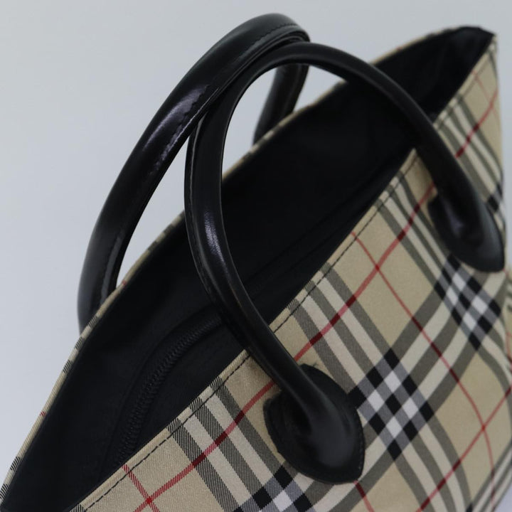 Burberry Nova Check Blue Label Hand Bag Nylon Beige Silver Auth mr449