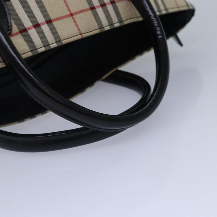 Burberry Nova Check Blue Label Hand Bag Nylon Beige Silver Auth mr449