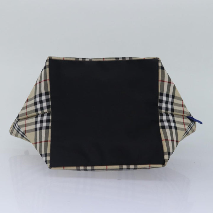 Burberry Nova Check Blue Label Hand Bag Nylon Beige Silver Auth mr449