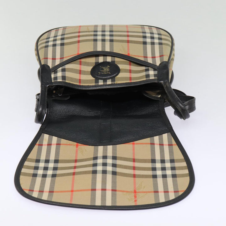 BurberrySs Nova Check Shoulder Bag Canvas Beige Black Silver Auth mr460