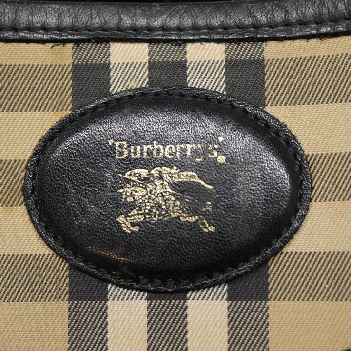 BurberrySs Nova Check Shoulder Bag Canvas Beige Black Silver Auth mr460