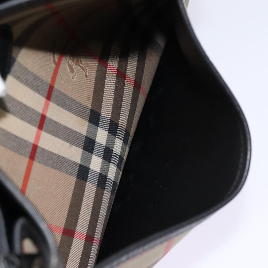 BurberrySs Nova Check Shoulder Bag Canvas Beige Black Silver Auth mr460