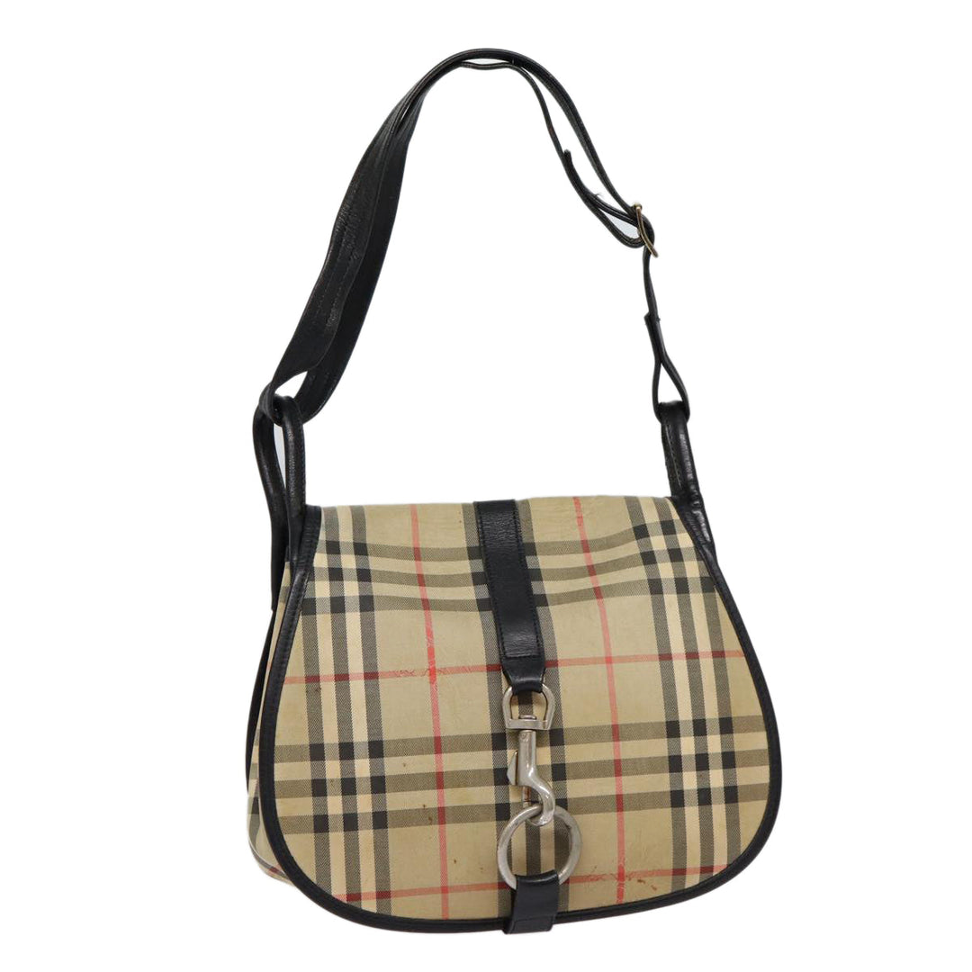 BurberrySs Nova Check Shoulder Bag Canvas Beige Black Silver Auth mr460