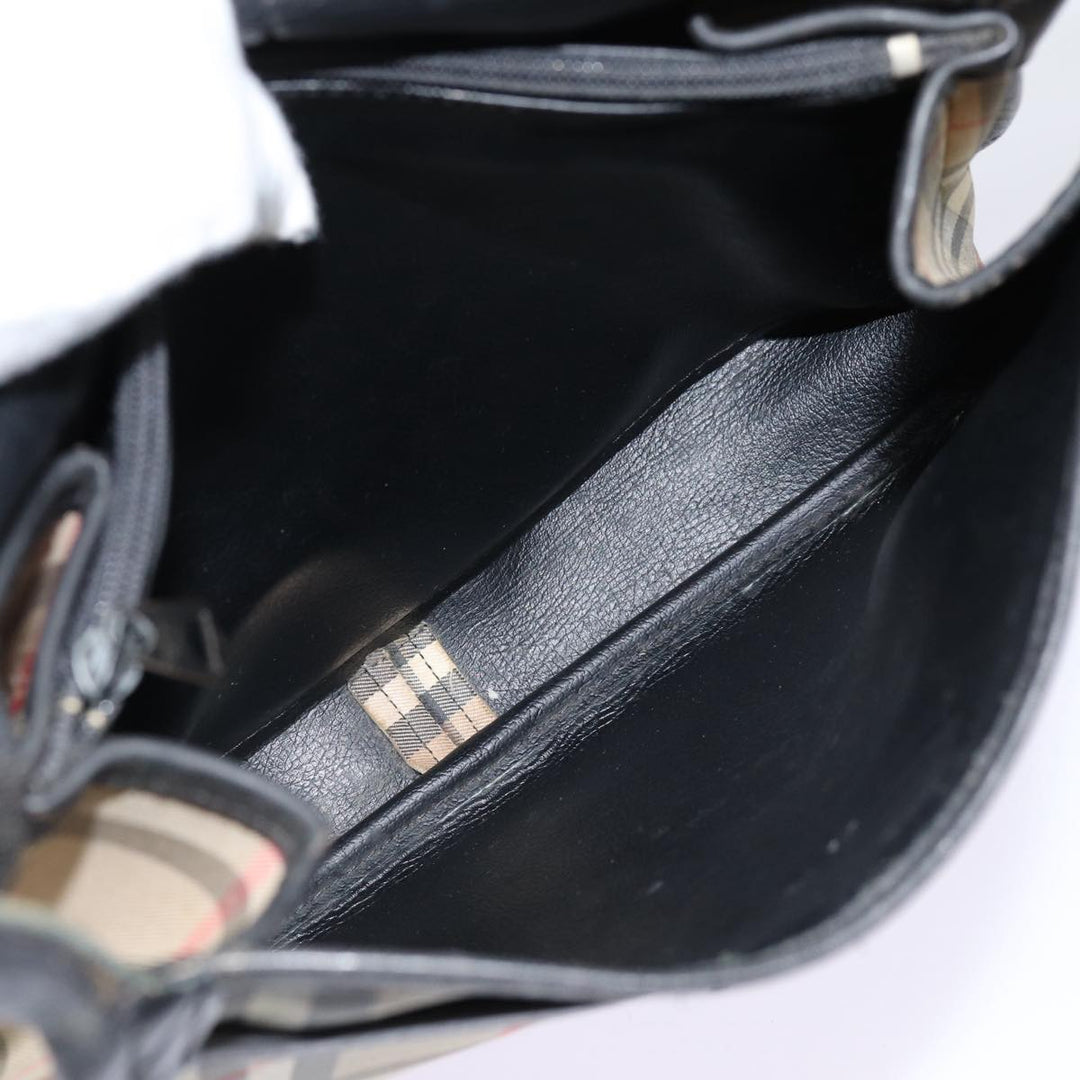 BurberrySs Nova Check Shoulder Bag Canvas Beige Black Silver Auth mr460