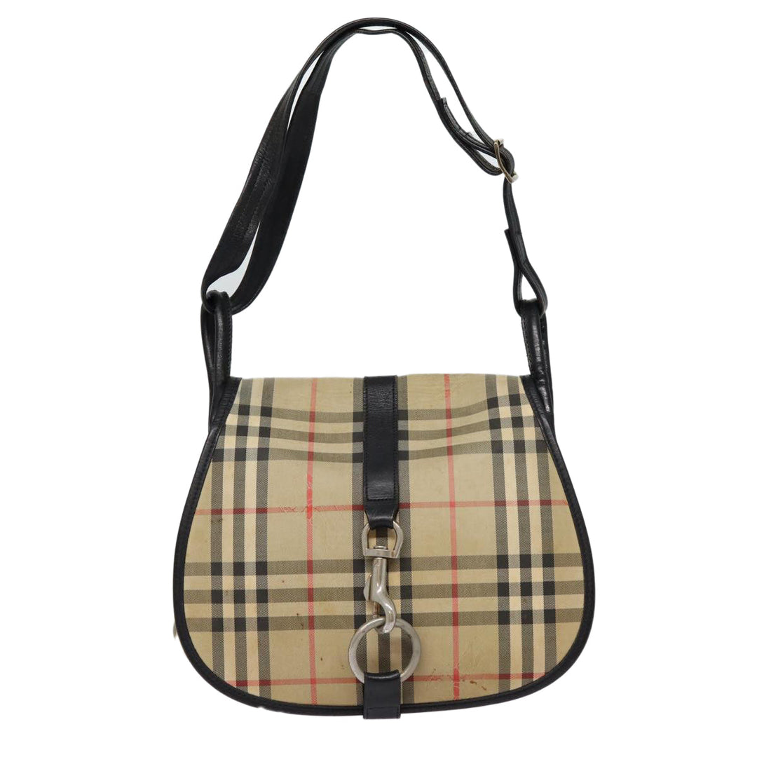 BurberrySs Nova Check Shoulder Bag Canvas Beige Black Silver Auth mr460