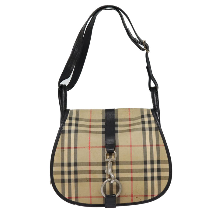 BurberrySs Nova Check Shoulder Bag Canvas Beige Black Silver Auth mr460