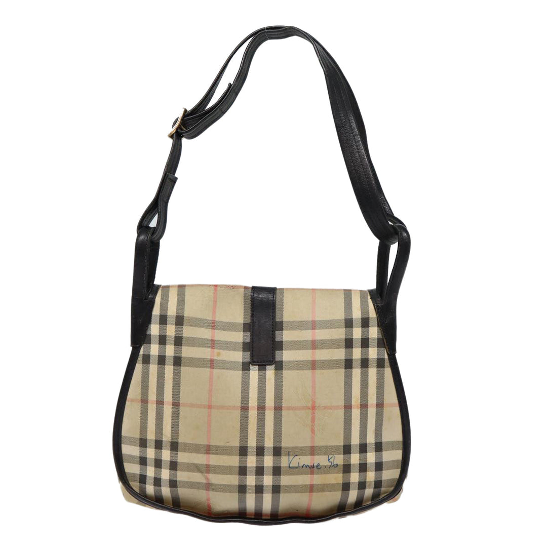 BurberrySs Nova Check Shoulder Bag Canvas Beige Black Silver Auth mr460