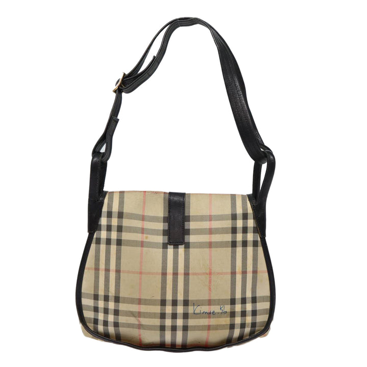 BurberrySs Nova Check Shoulder Bag Canvas Beige Black Silver Auth mr460