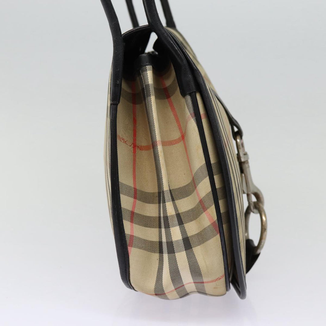 BurberrySs Nova Check Shoulder Bag Canvas Beige Black Silver Auth mr460