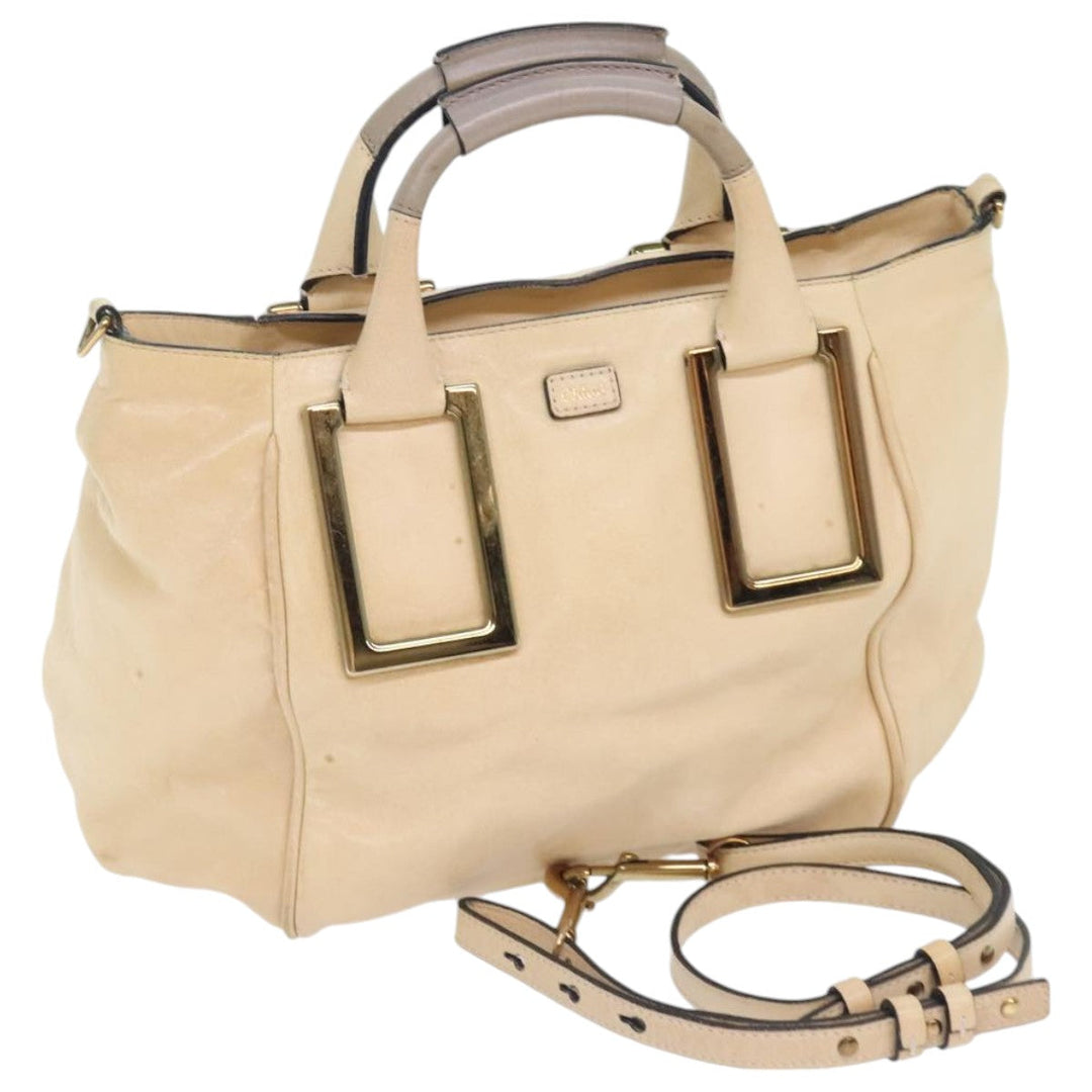 Chloe Etel Hand Bag Leather 2way Beige Gold mr500