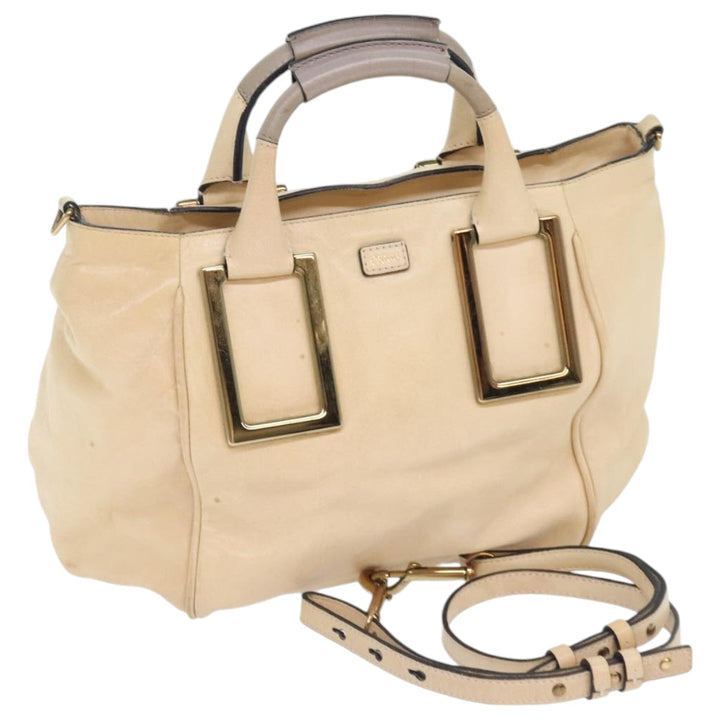 Chloe Etel Hand Bag Leather 2way Beige Gold mr500