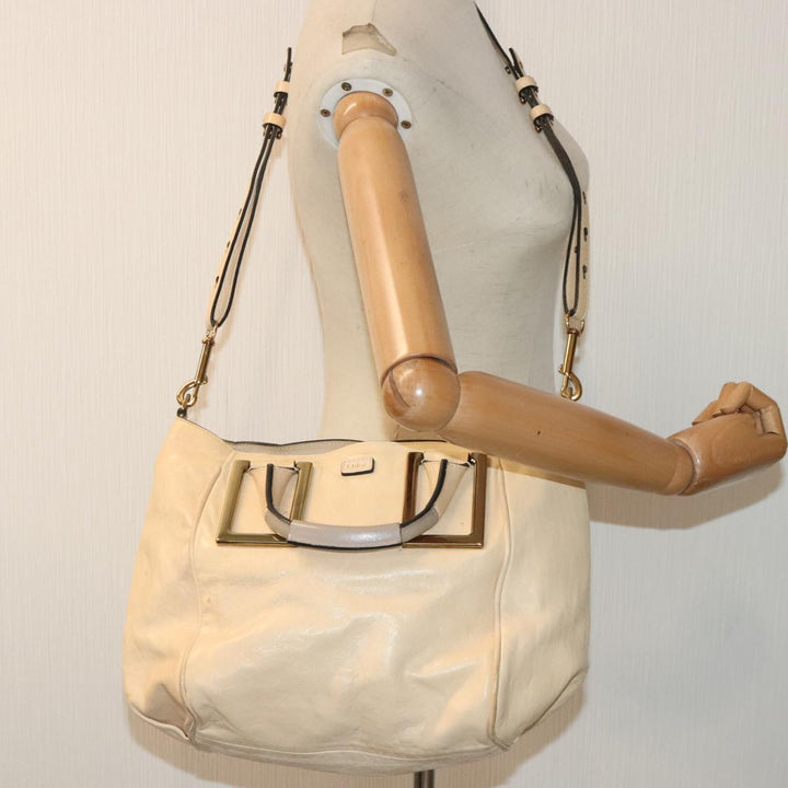 Chloe Etel Hand Bag Leather 2way Beige Gold mr500