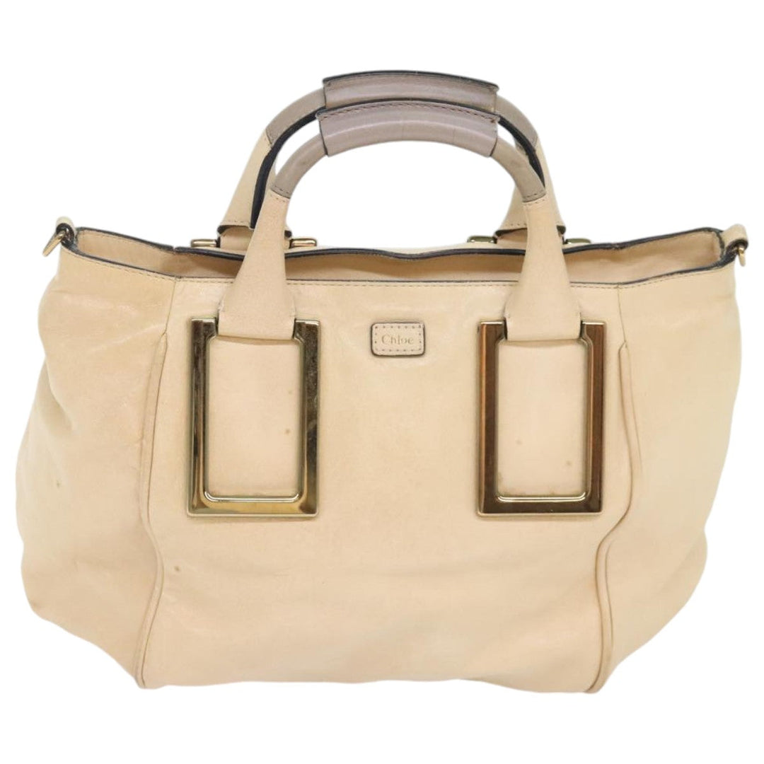 Chloe Etel Hand Bag Leather 2way Beige Gold mr500