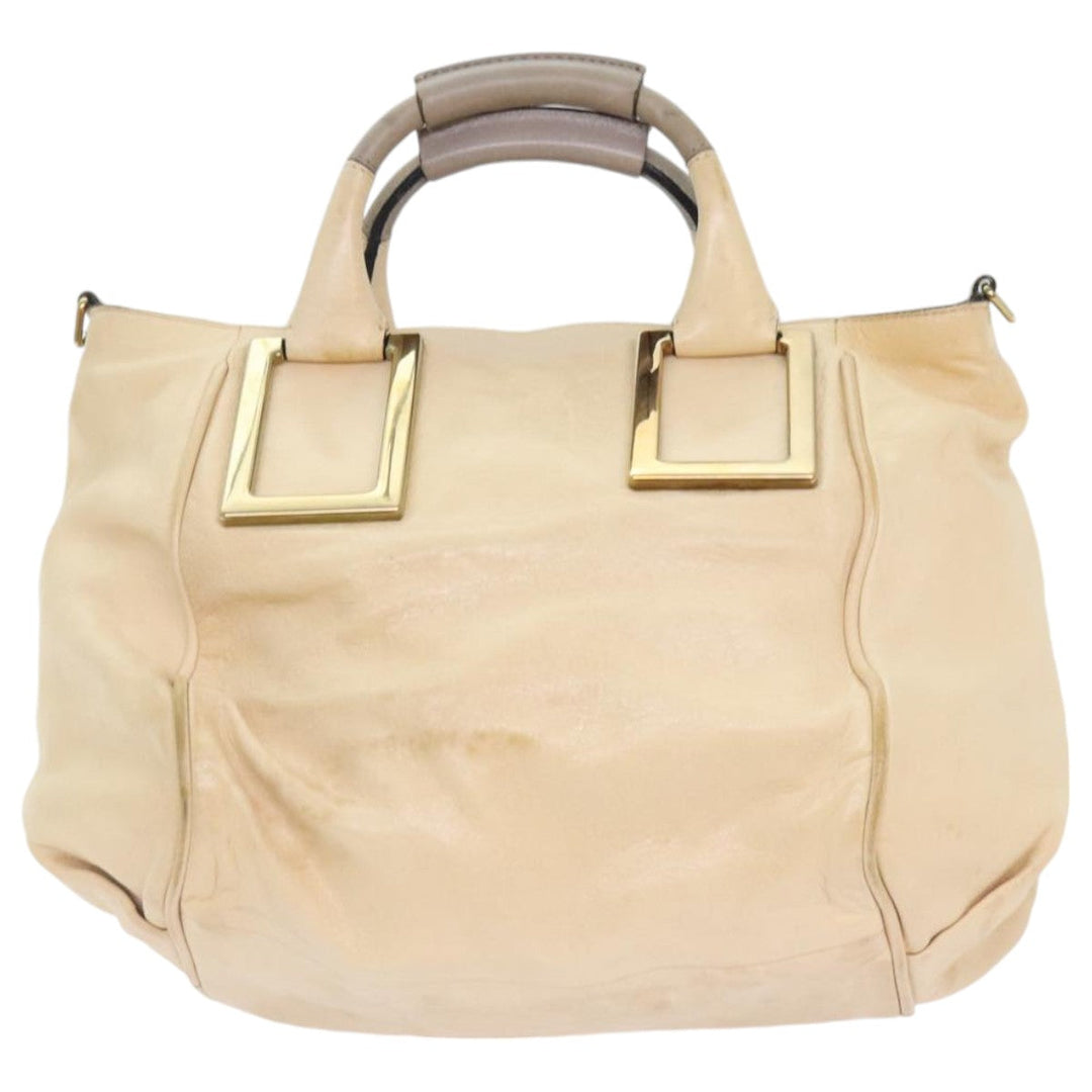 Chloe Etel Hand Bag Leather 2way Beige Gold mr500