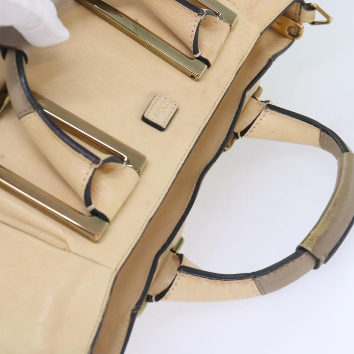 Chloe Etel Hand Bag Leather 2way Beige Gold mr500