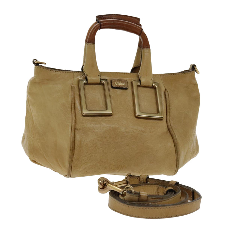 Chloe Etel Shoulder Bag Leather Beige Silver mr503