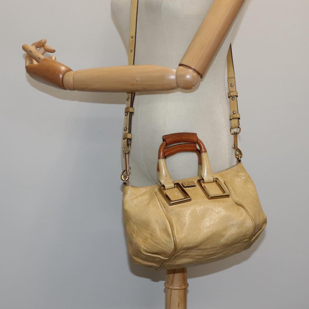 Chloe Etel Shoulder Bag Leather Beige Silver mr503
