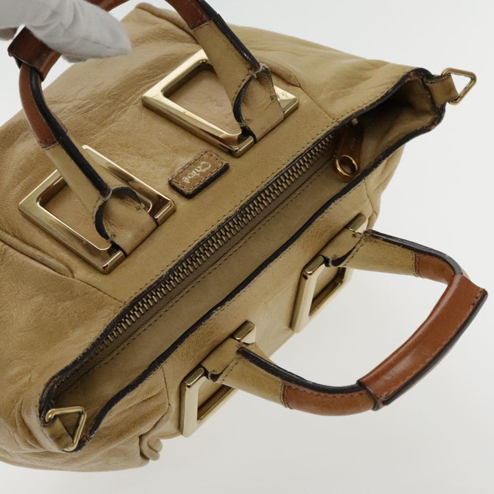 Chloe Etel Shoulder Bag Leather Beige Silver mr503