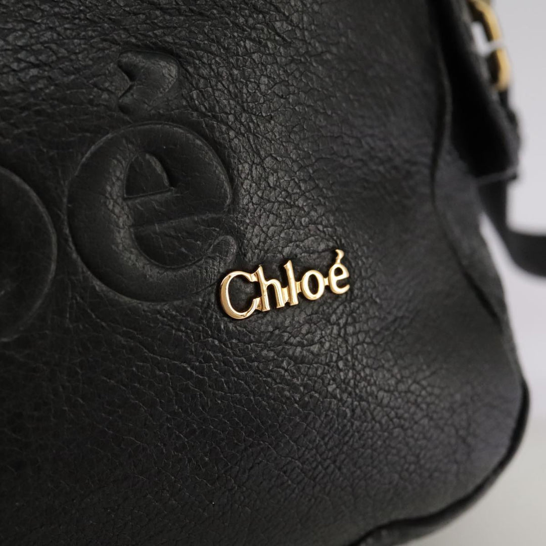 Chloe Shoulder Bag Leather Black Gold mr877
