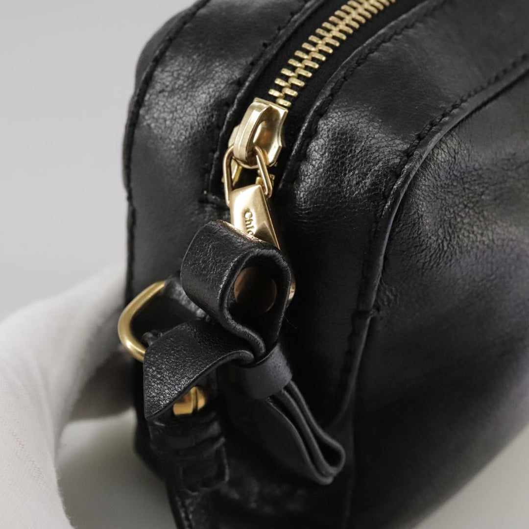 Chloe Shoulder Bag Leather Black Gold mr877