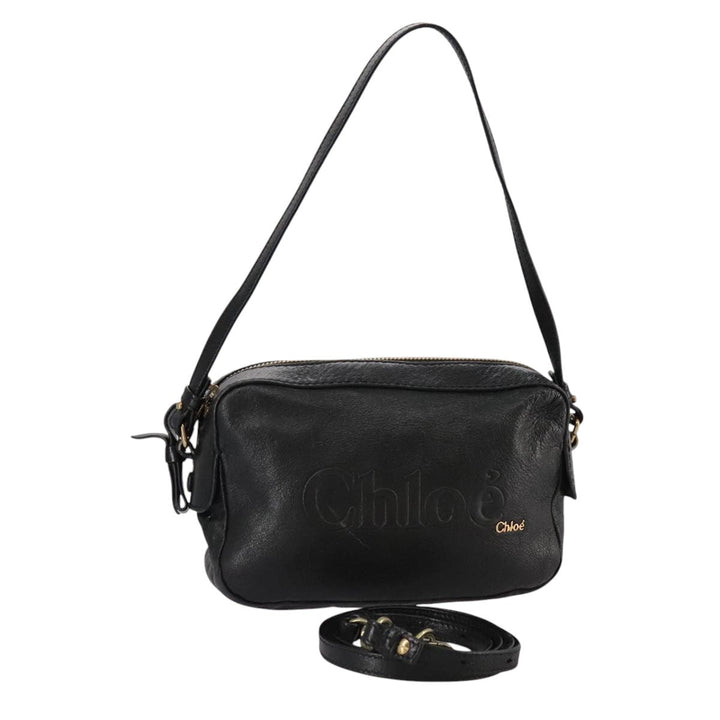Chloe Shoulder Bag Leather Black Gold mr877