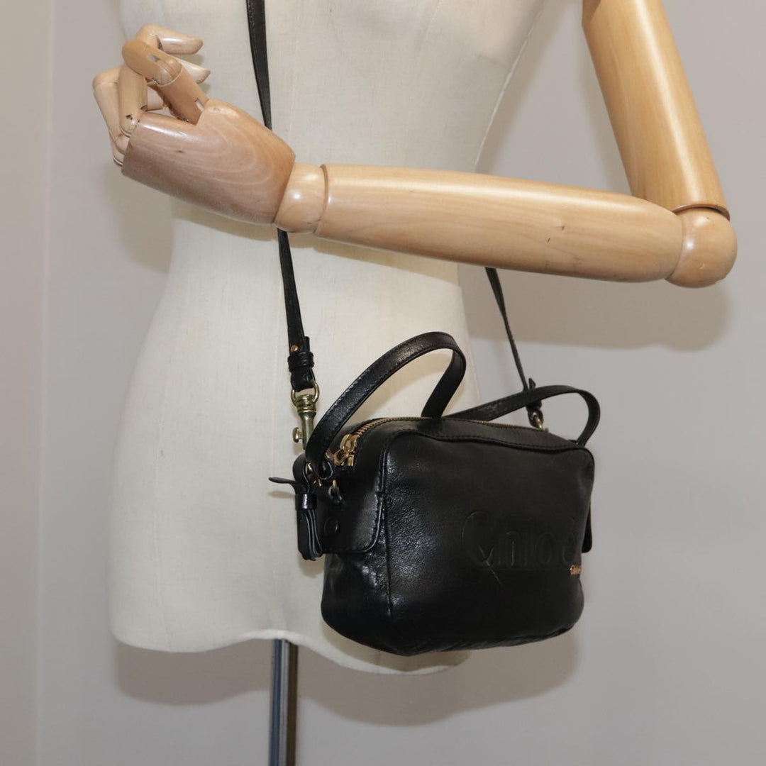 Chloe Shoulder Bag Leather Black Gold mr877