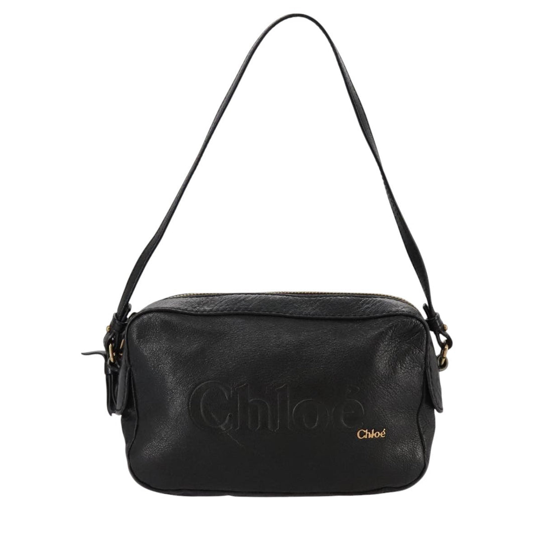 Chloe Shoulder Bag Leather Black Gold mr877