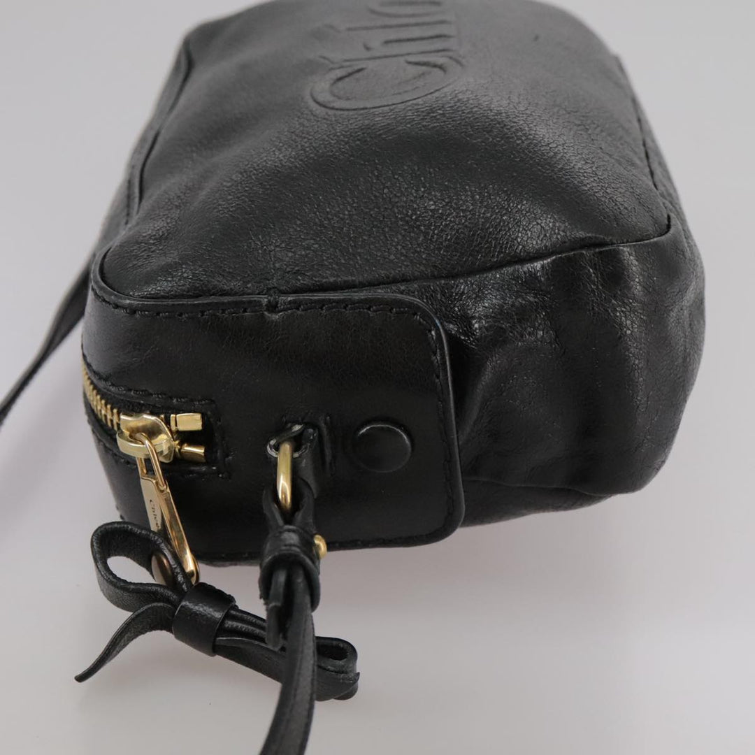 Chloe Shoulder Bag Leather Black Gold mr877