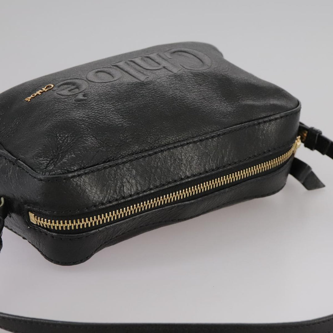 Chloe Shoulder Bag Leather Black Gold mr877