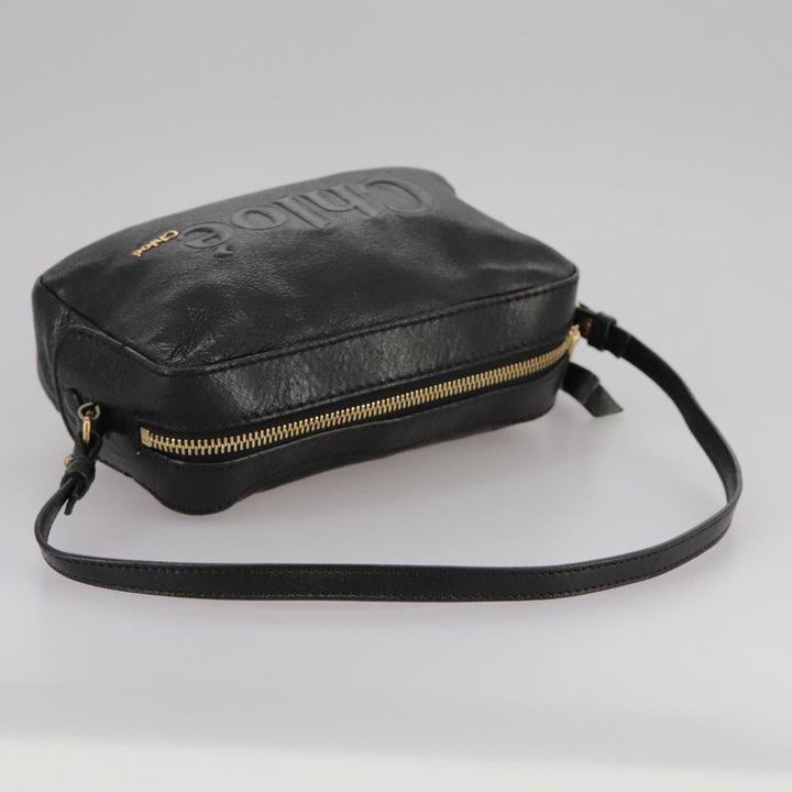 Chloe Shoulder Bag Leather Black Gold mr877